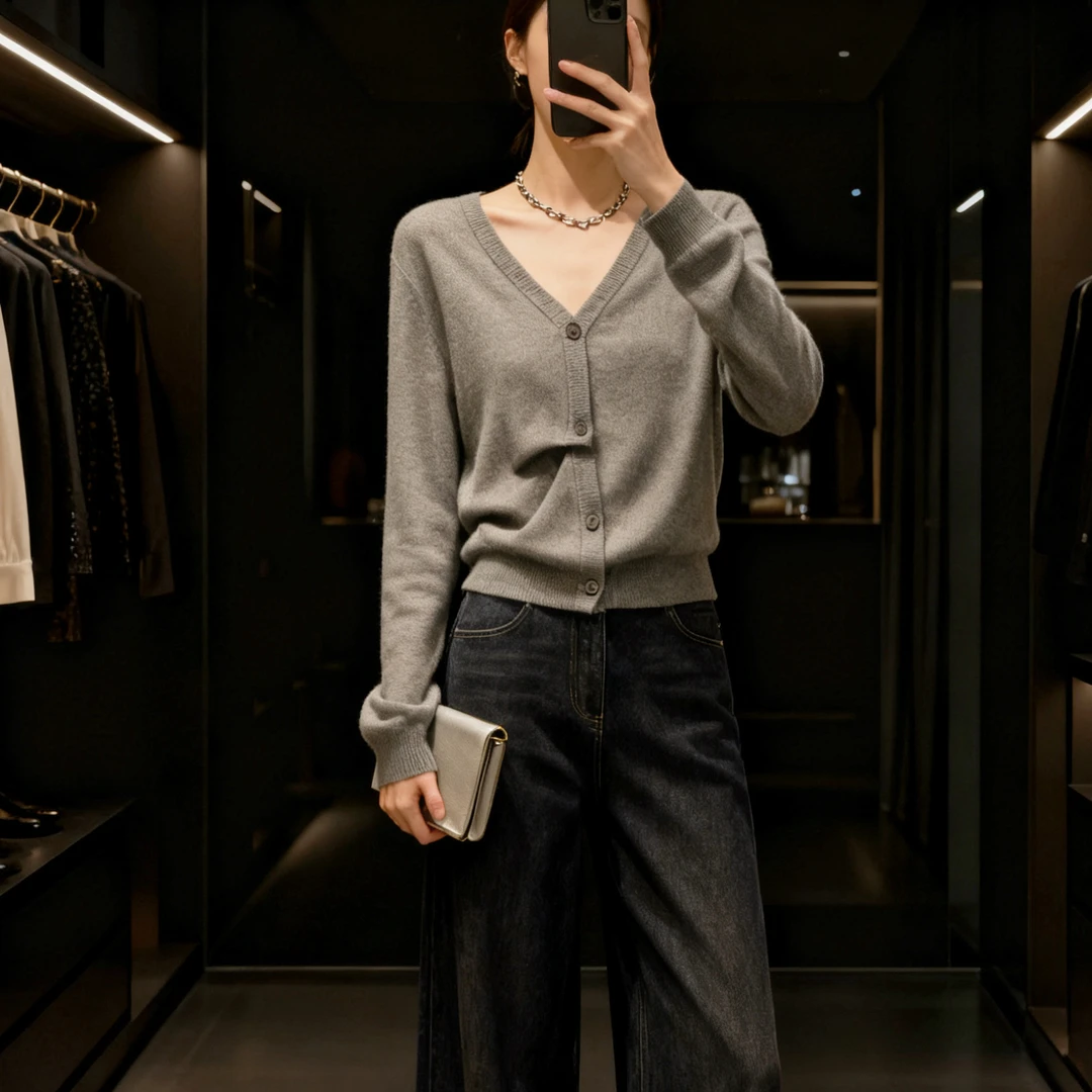 全毛高货~勿机洗~胸108-160长53小众绒感长袖针织开衫 2051