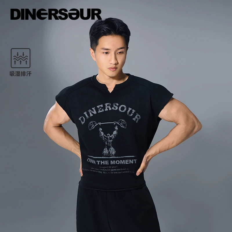 DINERSOUR运动健身背心男士无袖t恤宽松透气休闲坎肩印花短袖