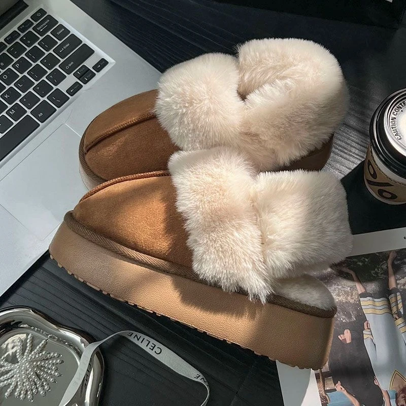 厚底棉拖鞋女包头2024新款秋冬两穿可拆卸防滑皮毛一体雪地靴外穿