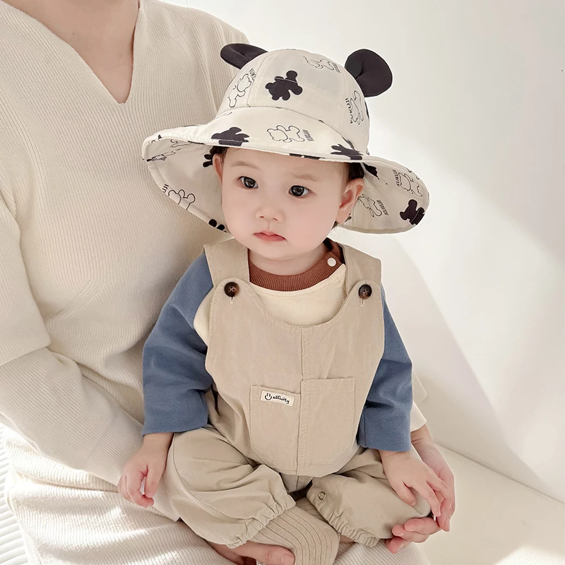 宝宝帽子春秋季婴幼儿防晒遮阳渔夫帽大帽檐薄款透气男女可爱盆帽