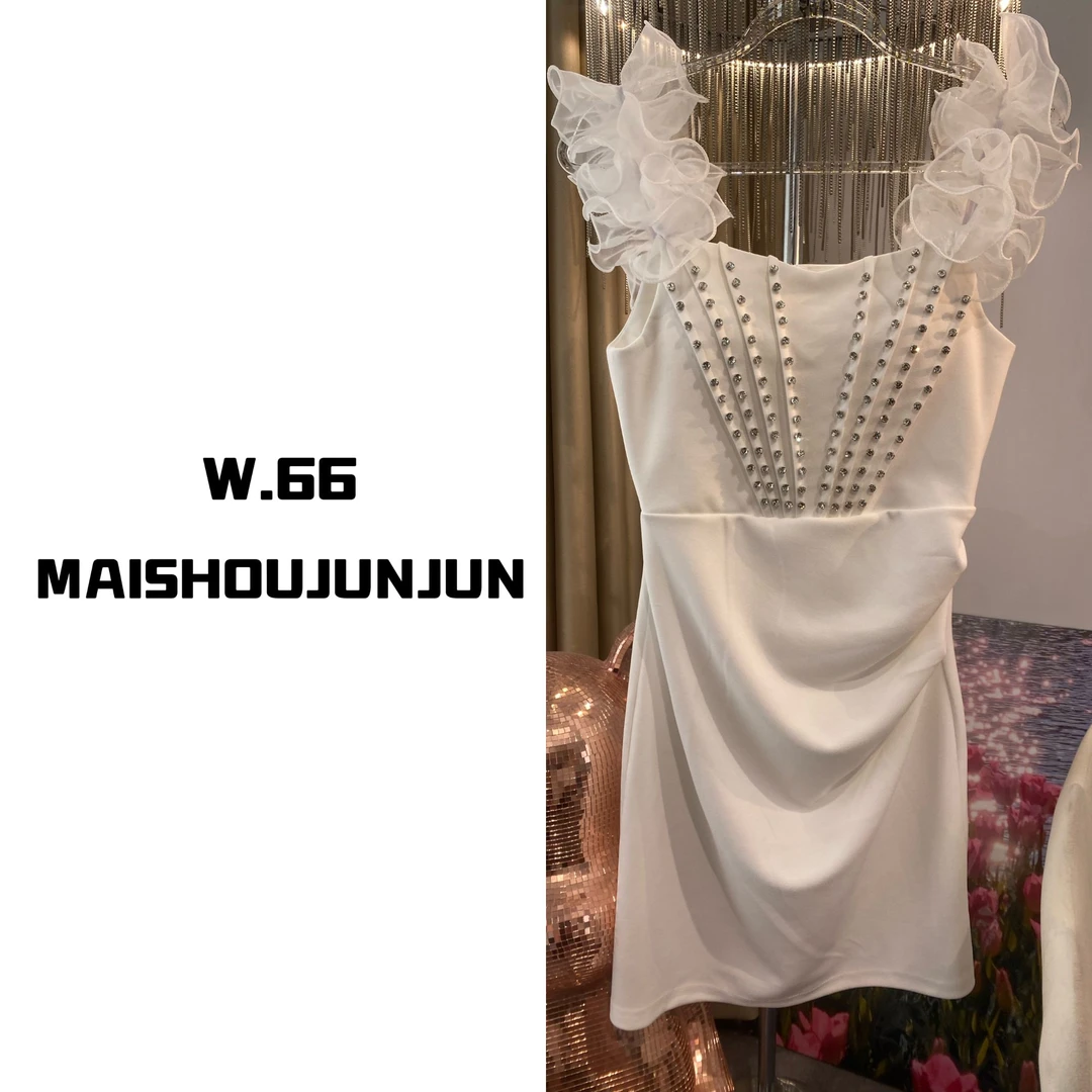 设计师新款轻奢礼服钉珠修身纯欲性感包臀连衣裙90939