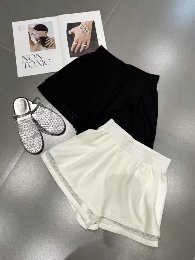 2025夏季新款百搭薄款静奢风通勤直筒裤高腰拼接外穿网红短裤打底