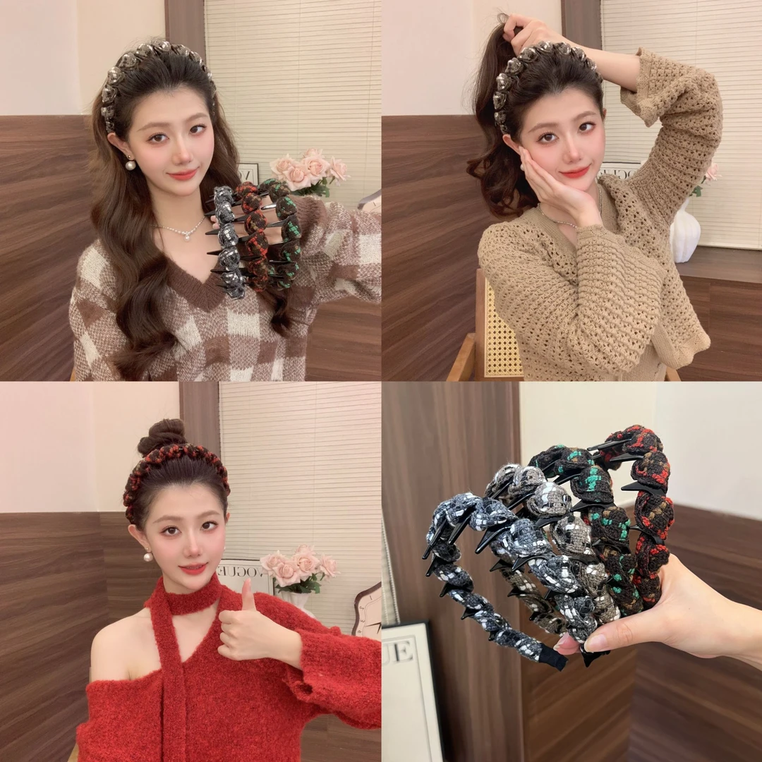 小香风新款2025秋冬发箍编织高颅顶发箍碎发整理正反两戴韩版头饰