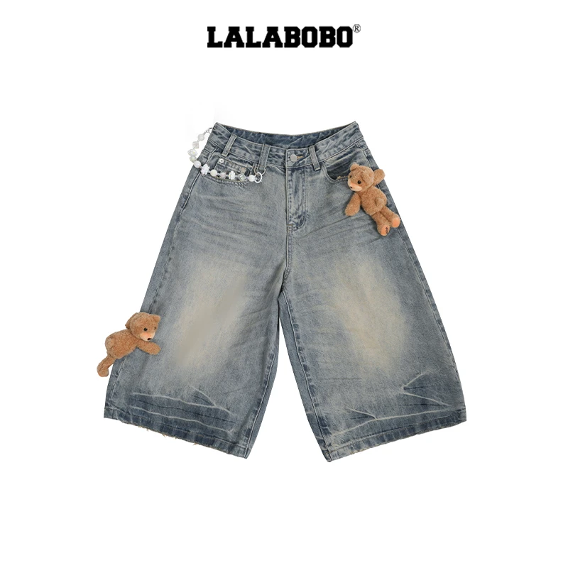 金源LALABOBO休闲百搭潮流小熊牛仔短裤LBEB-WXZC25