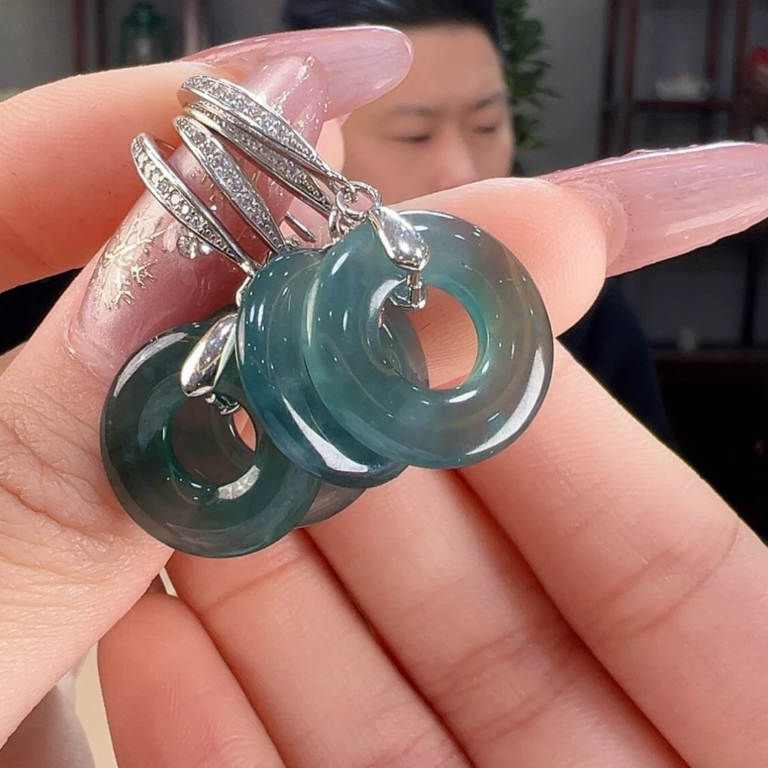 翡翠耳饰银S925镶嵌多样性发货一副