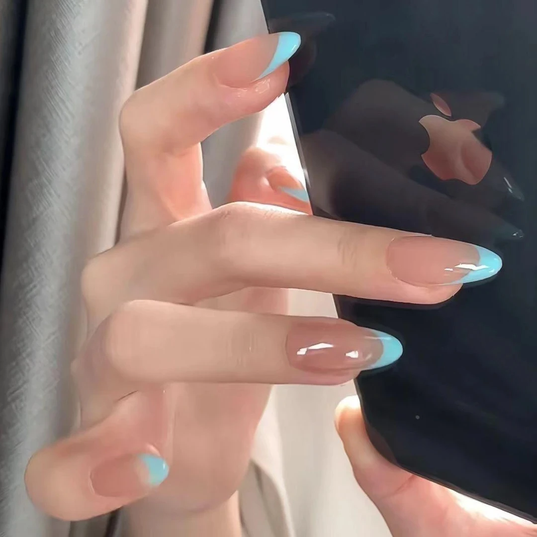 纯手工夏日薄荷浅绿法式纯欲风纤纤玉指显白ins辣妹美甲穿戴甲片