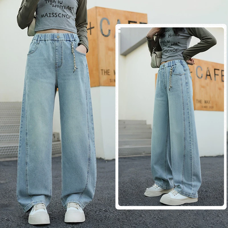 春季新款女童牛仔裤2025百搭宽松阔腿裤中大童时尚洋气显瘦弯刀裤