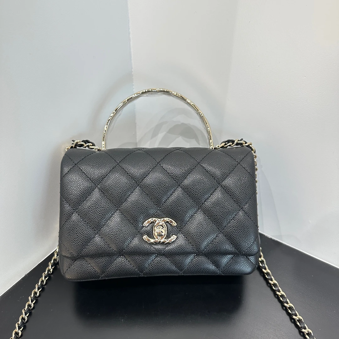 全新未使用 Chanel/香奈儿 25S 菱格手柄双C荔枝牛皮方胖子包