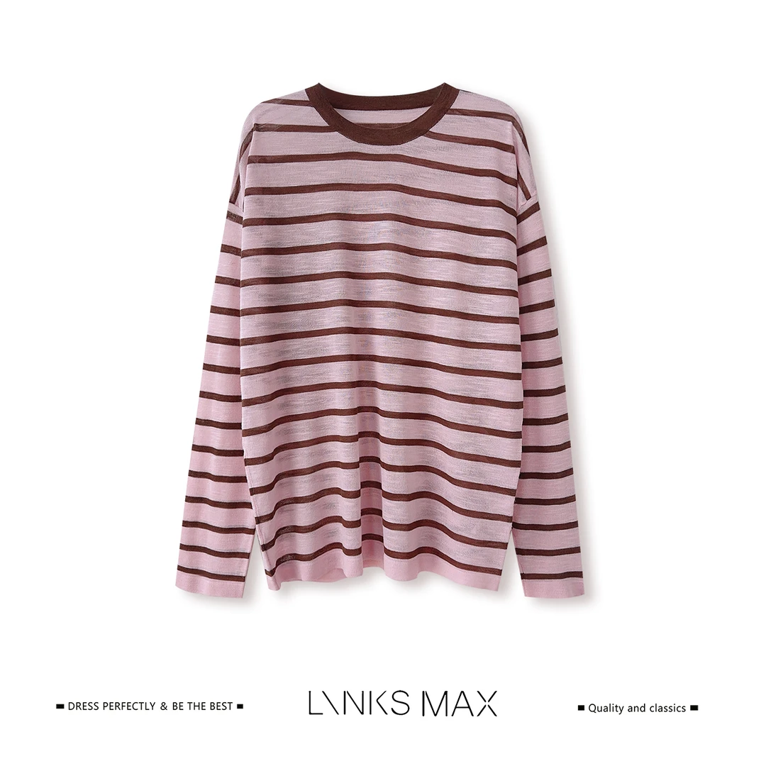 Links Max 【路飞专属】亚麻慵懒休闲条纹针织衫42405