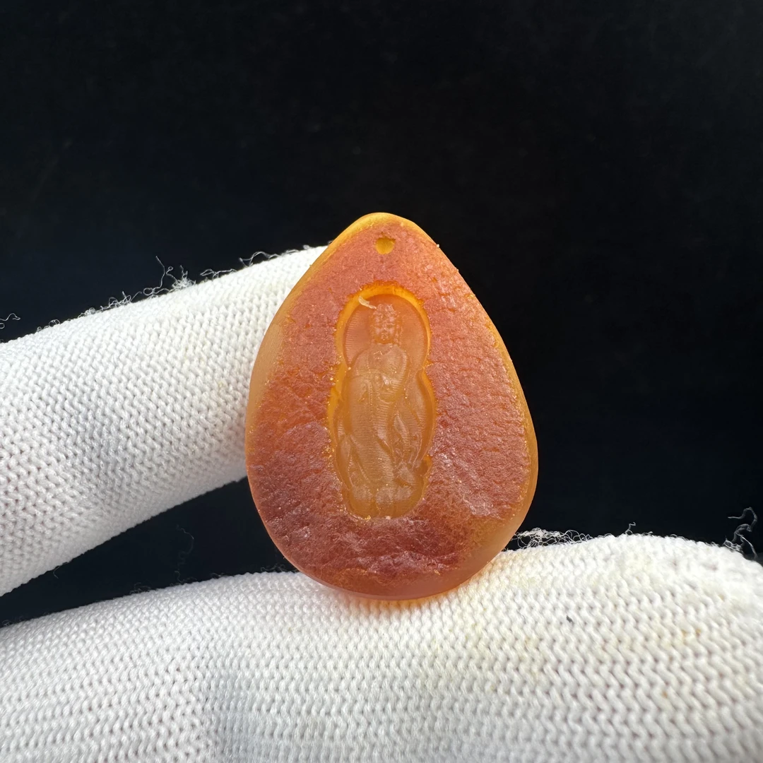 D3380【瑕疵】天然原矿蜜蜡 雕刻牌23*34*5.2mm支持复检假一罚十