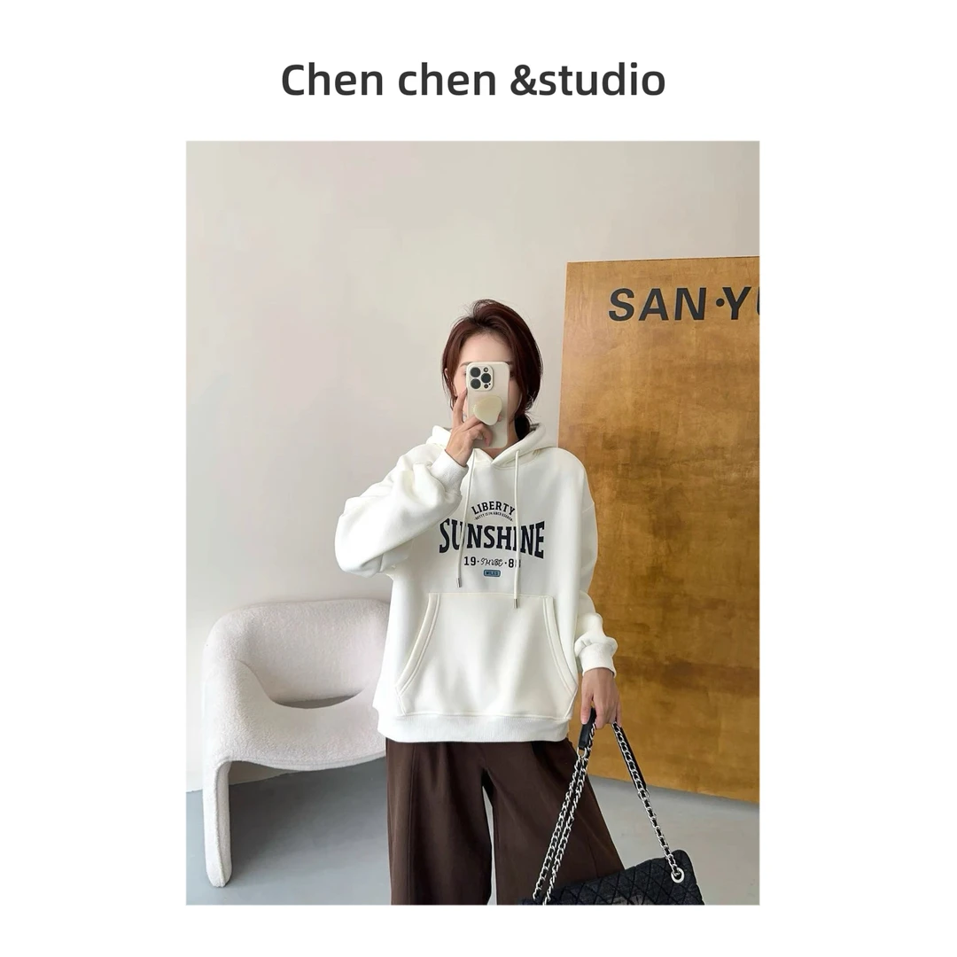 【1988字母加绒卫衣】韩版连帽套卫衣加绒刺绣字母宽松