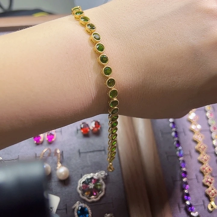 S925银透辉石手链透辉石银S925镶嵌