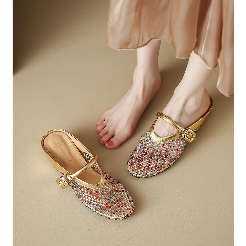 超火！巨软~3.5cm内增高拖鞋女夏彩色水钻一字扣镂空网纱透气凉拖