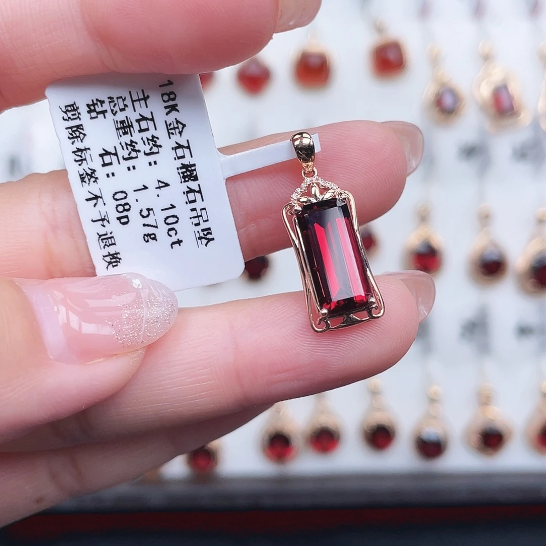 吊坠(不含链)石榴石18K金镶嵌