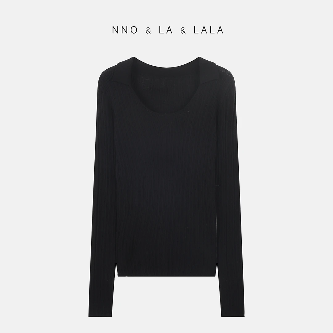 LA 纸片人 黑色翻领 针织衫 26727