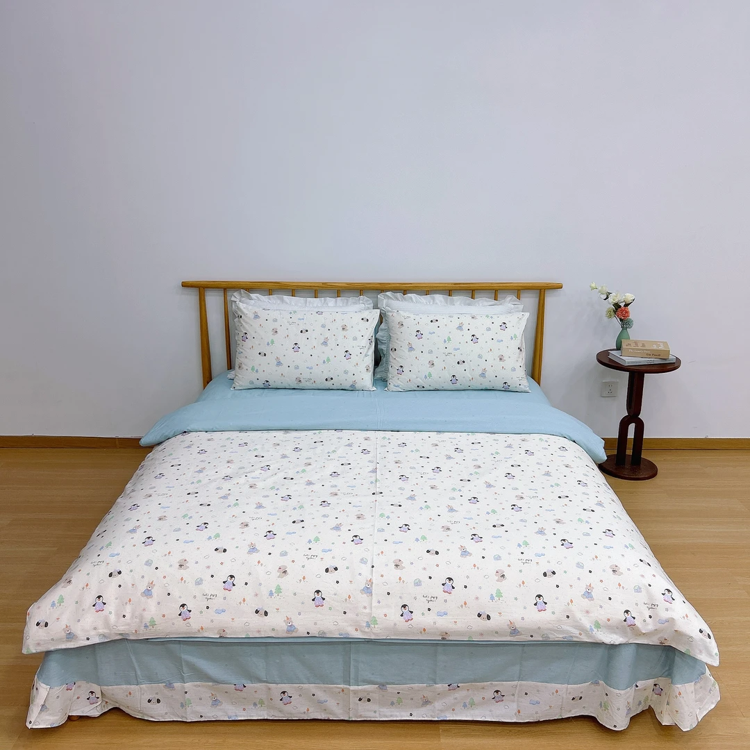 有瑟【QQ乐园】纯棉精梳棉花边款四件套 亲肤柔软透气床品套件