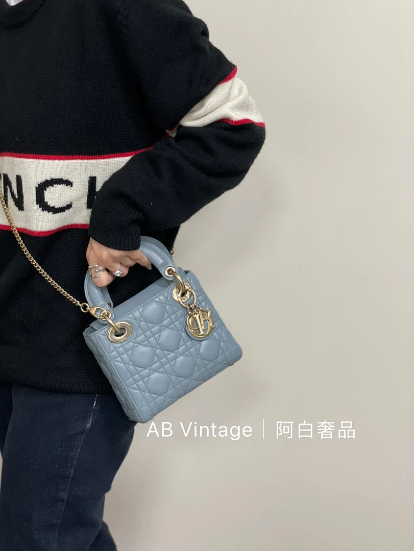 95新 DIOR/迪奥 阿白奢品/Dior 蓝色三格戴妃包