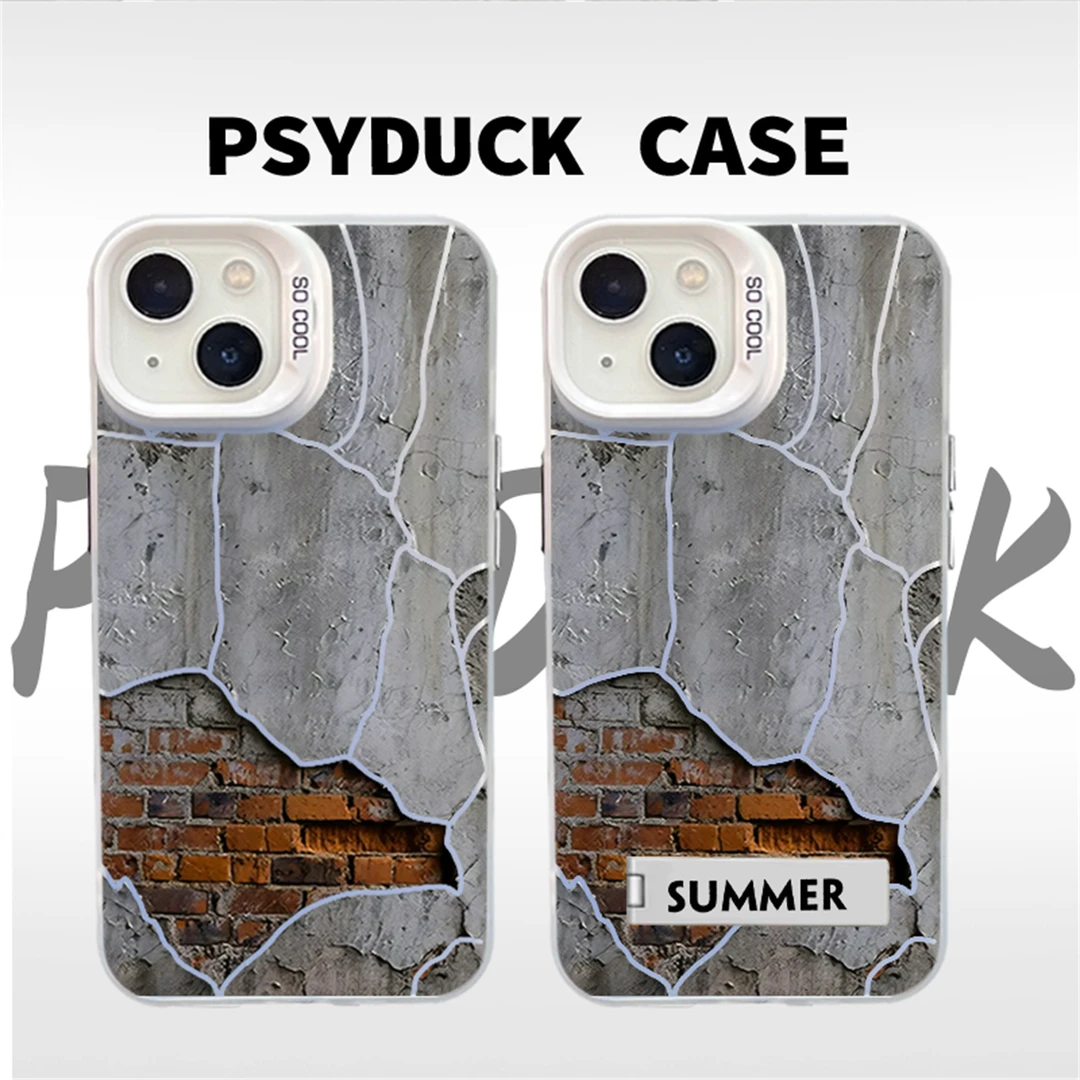 适用苹果华为一加小米质感砖墙彩银白底创意防摔手机壳ins卡通