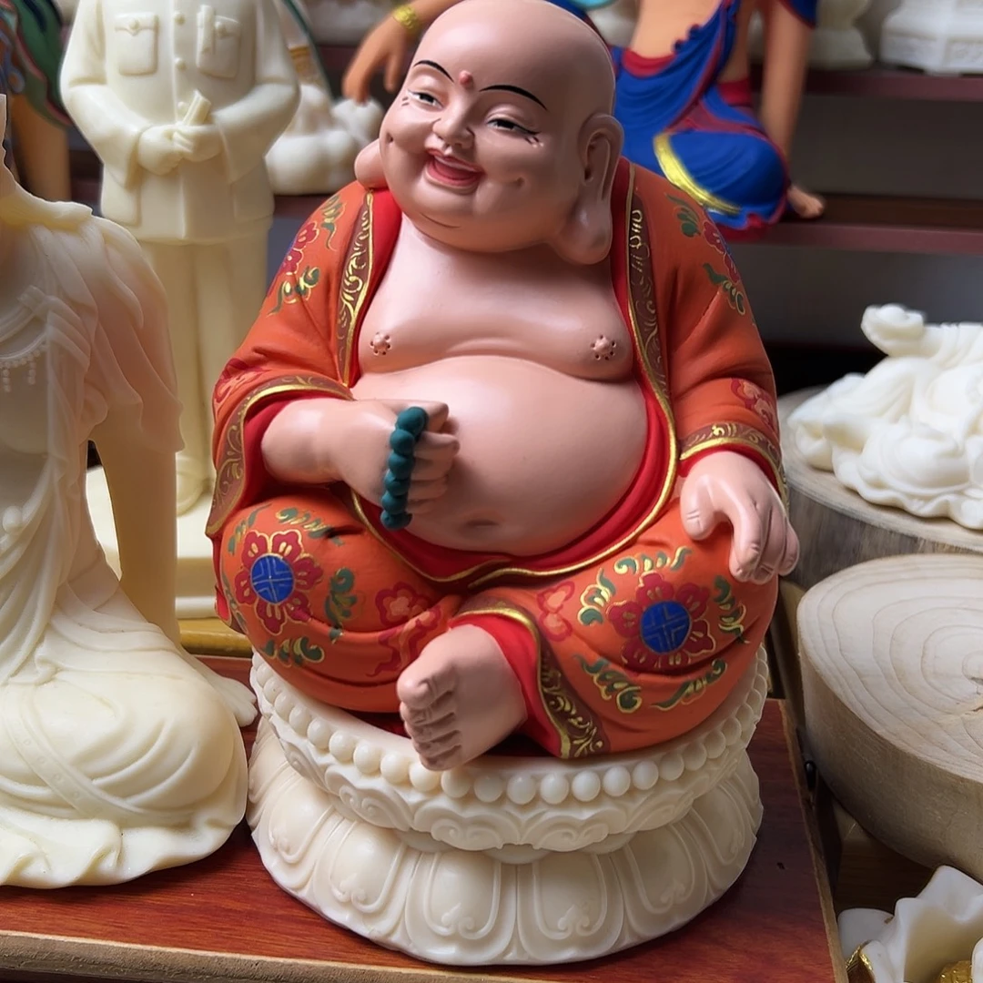 草***人藤彩绘弥勒佛➕底座莲花底座