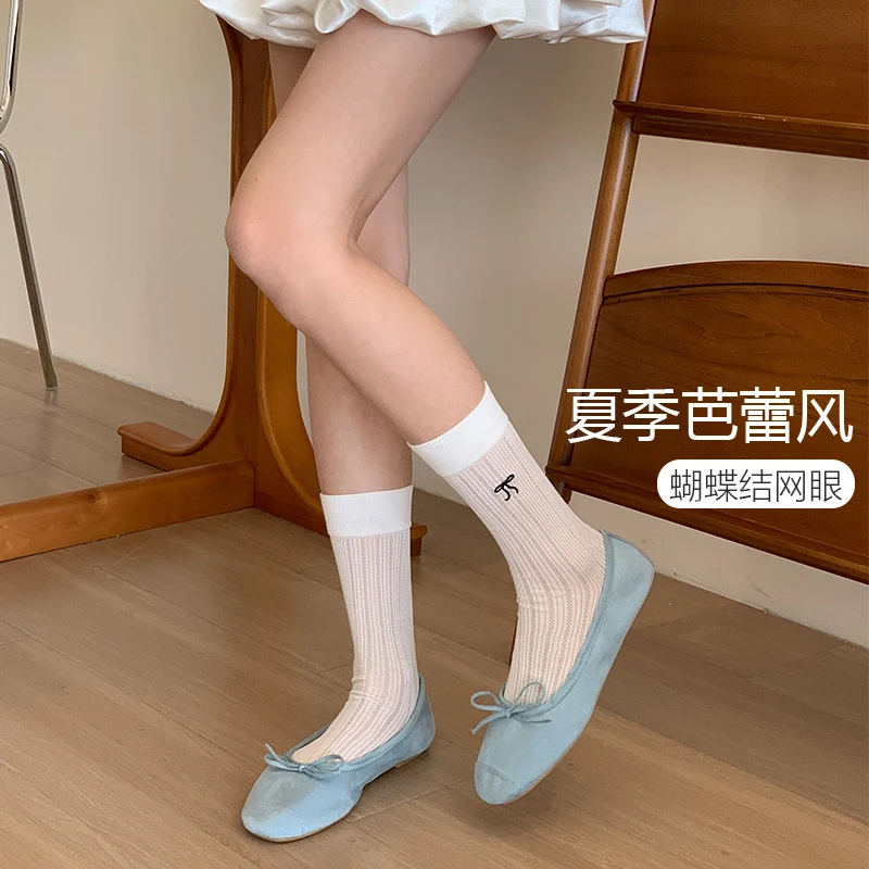 夏季薄款ins风时尚蝴蝶结袜子新款韩系简约百搭芭蕾透气堆堆袜
