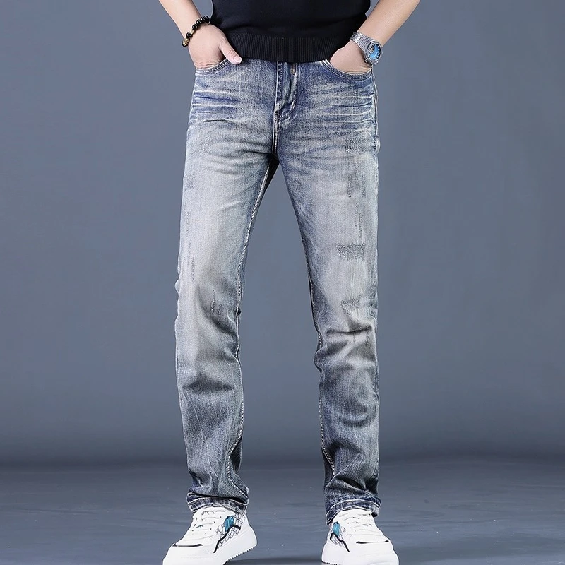 Cebrodz美式夏季新款高端复古怀旧牛仔裤男时尚高街宽松直筒长裤