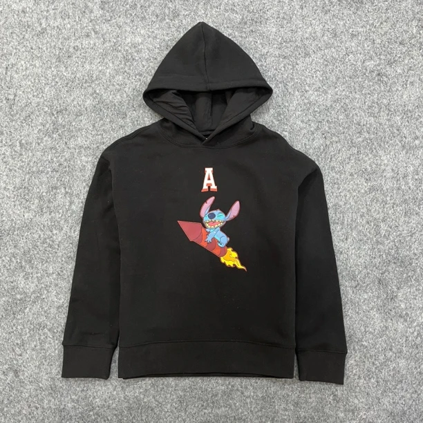 MTWSKIDS黑色童装连帽加绒卫衣带帽长袖休闲斯迪仔联名GP卫衣