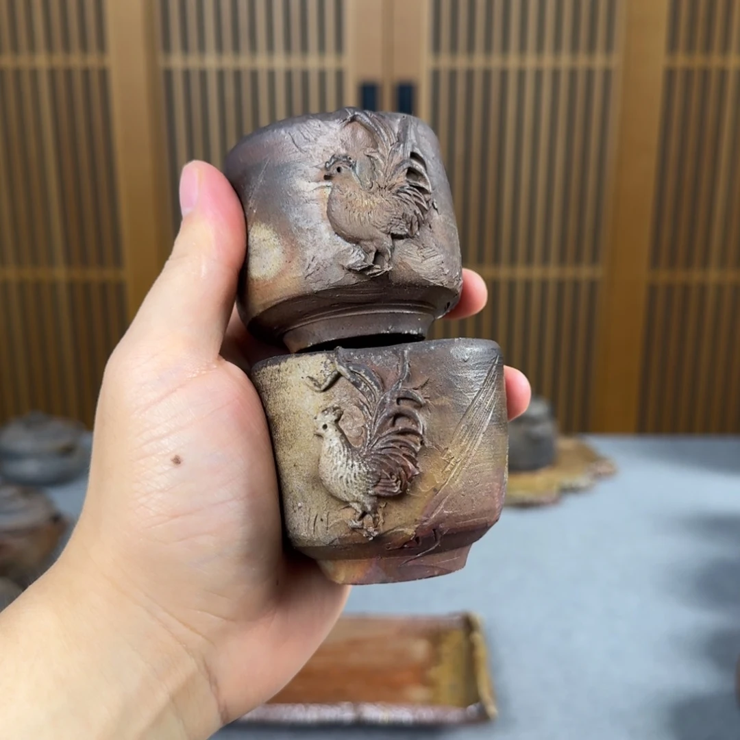 备前烧主人杯 柴烧茶具 一对