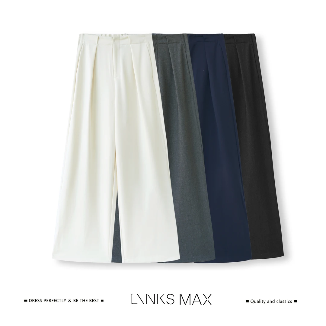 Links Max【可可专属】极简微量天丝羊毛高腰垂感阔腿休闲裤43002