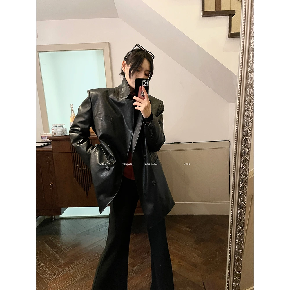 JCCC影子【诺丁山日记】新国标90白鸭绒时髦PU皮西装外套JE4KYW10