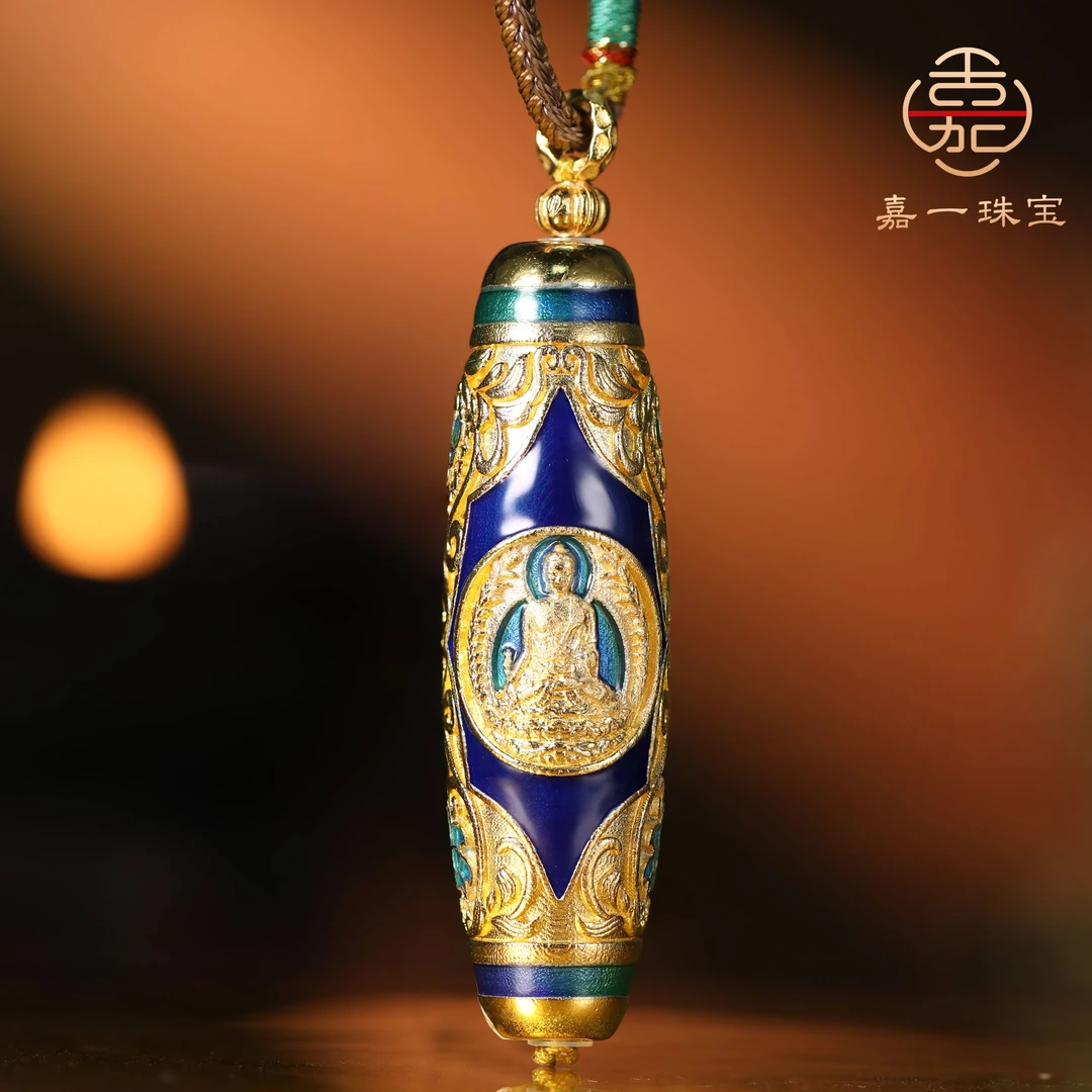 【嘉一珠宝】药师佛吊坠贴金工艺珐琅精工手工编绳项链男女款