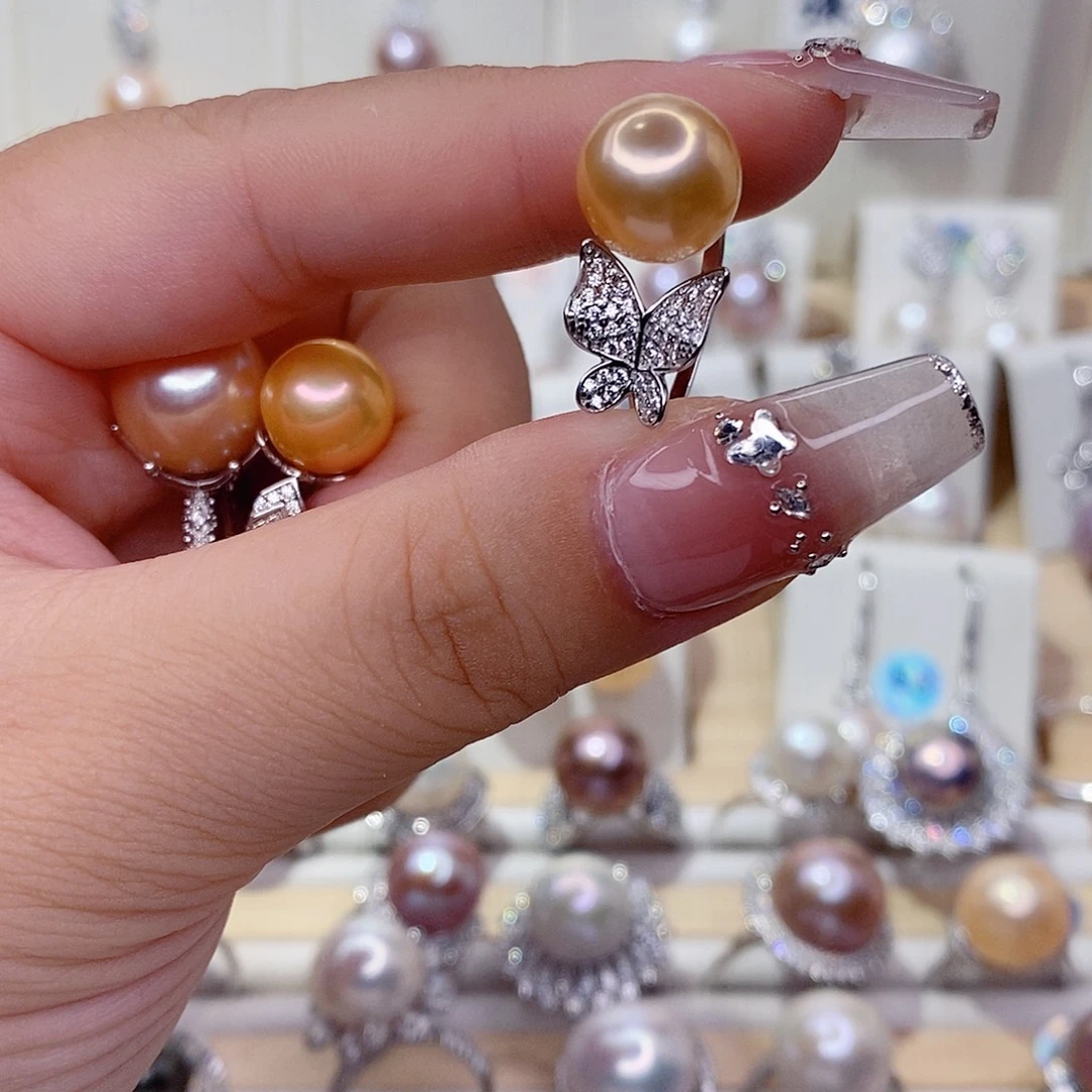 银S925镶嵌戒指淡水珍珠