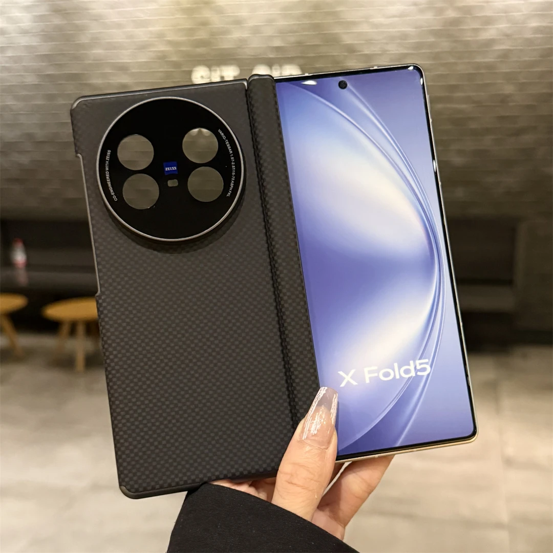 适用VIVOXFold5手机壳新款镜头保护双中轴保护壳火星碳纤维纹理