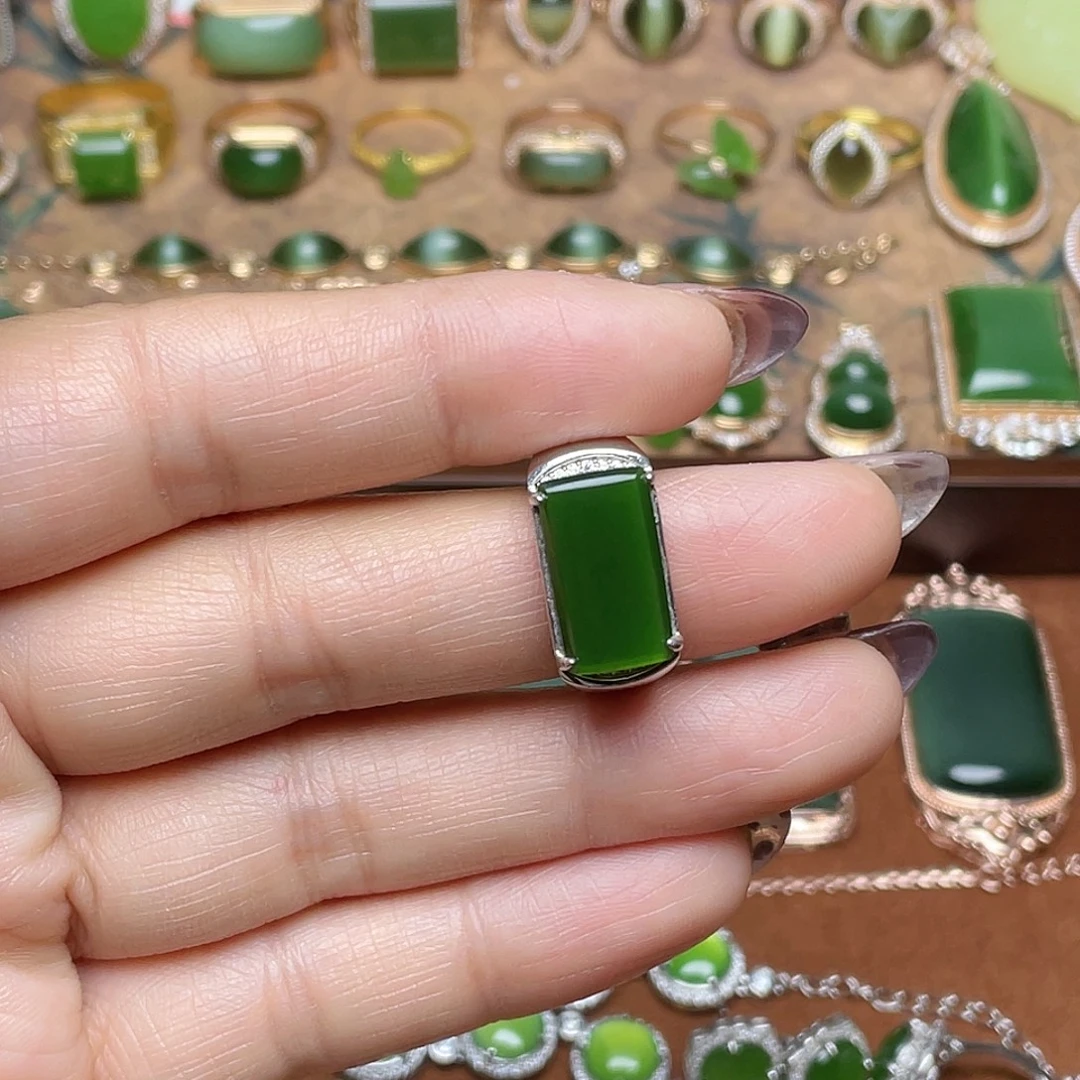 和田玉（碧玉）银S925镶嵌吊坠(不含链)戒指