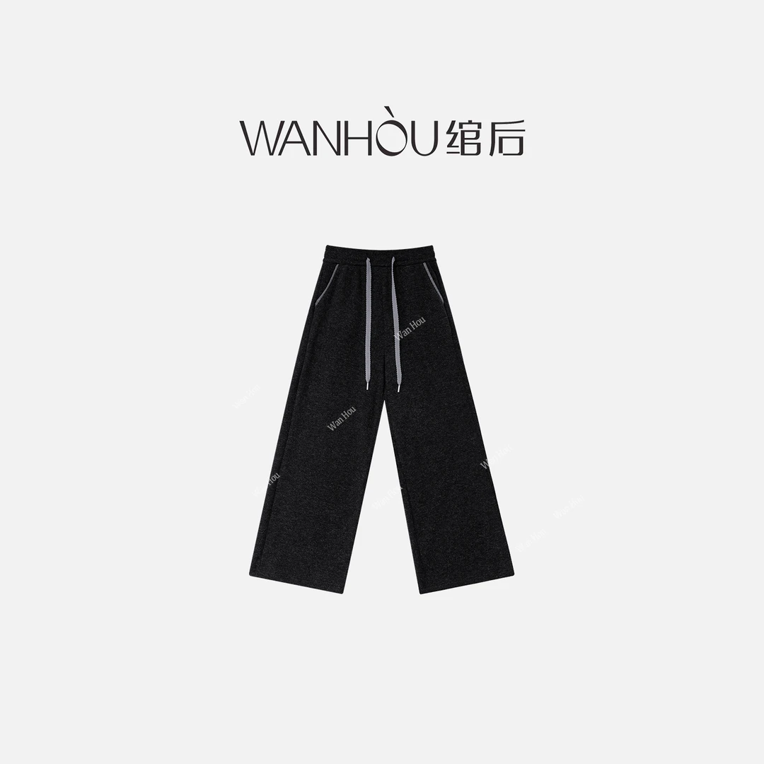 【C4330】绾后-秋冬新款韩系百搭松紧腰阔腿休闲裤SS