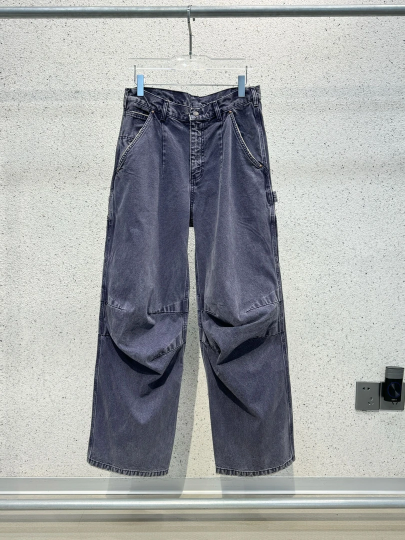 早秋男士洗水牛仔伐木牛仔裤宽松百搭伐木裤68003