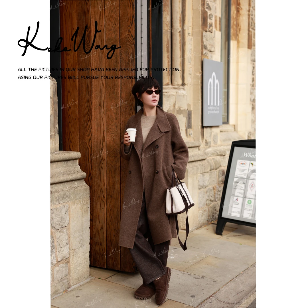 KOKOWANG【红标系列】时尚洋气双排扣羊绒长款大衣外套 X6705G10W24