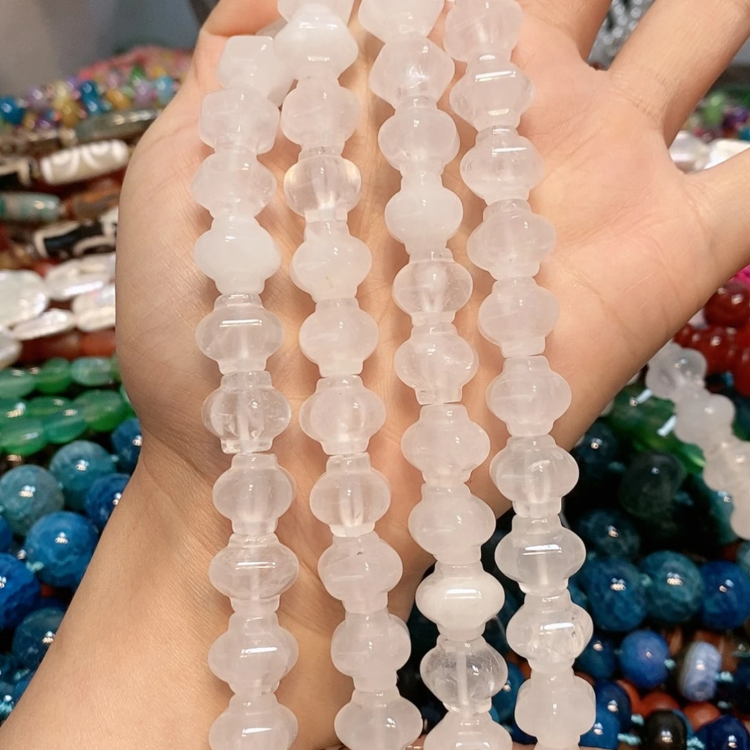 玛瑙/玉髓散珠手工切面14mm白水晶一条
