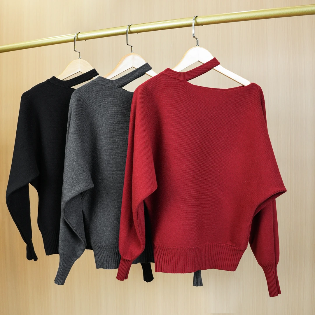 厚款韩版毛针织衫法式针织短款圆领挂脖上衣冬季极简风打底衫
