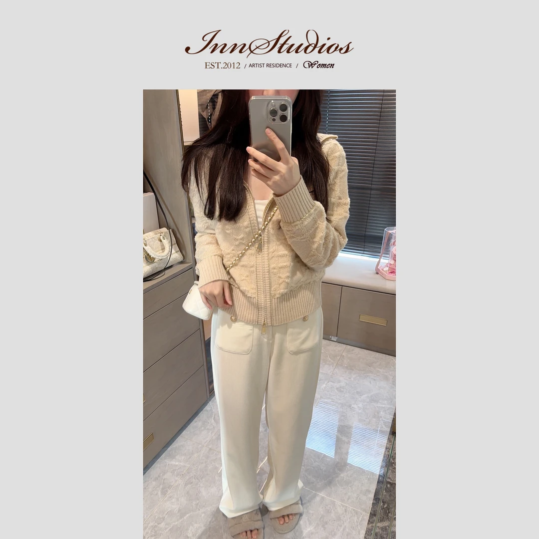 Innstudios 坑条绒口袋金扣直筒长裤