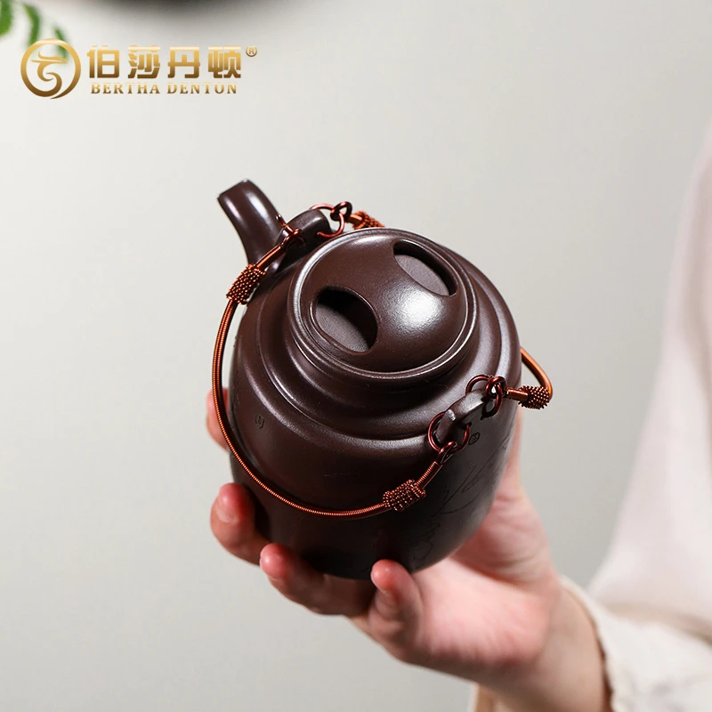 BERTHA DENTON/伯莎丹顿宜兴百目紫泥手工紫砂壶牛盖洋桶提梁茶壶