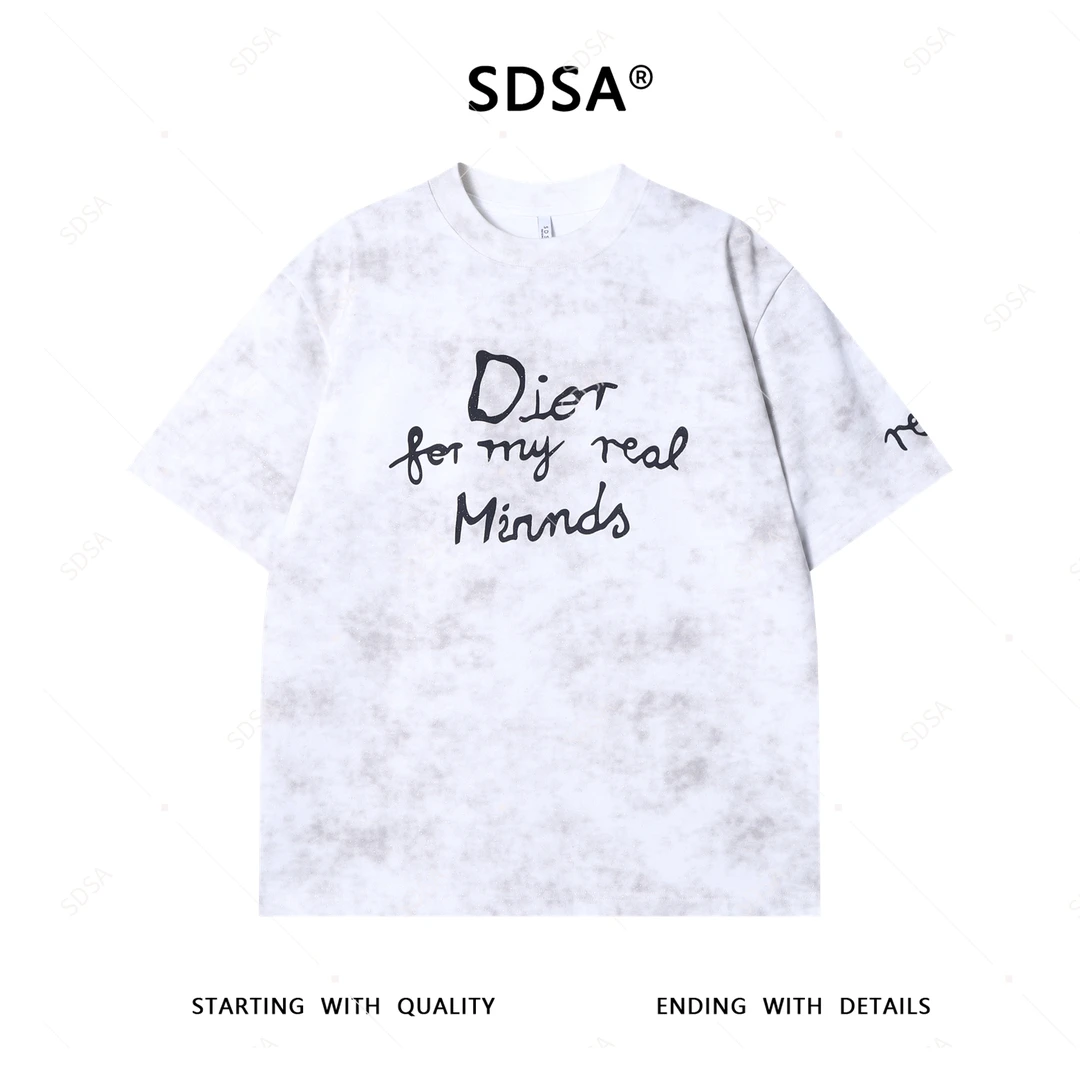 夏季高级感新款男士扎染洒金印花字母短袖T恤潮流重磅圆领上衣