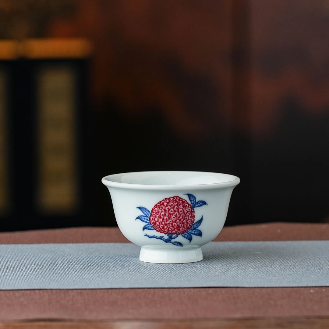 正德御窑永明尚玩三多小压手杯陶瓷景德镇纯手绘品茗泡茶茶器1228
