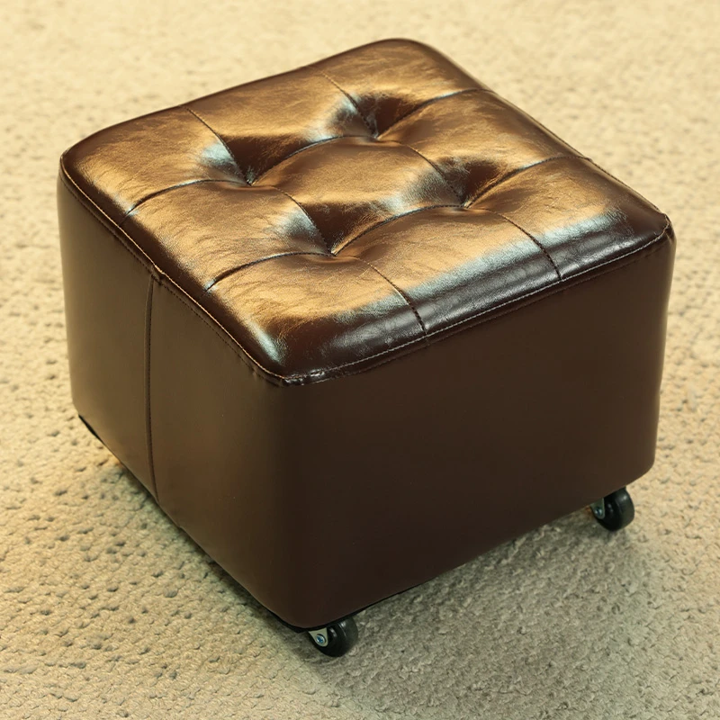 【加强版棕万向轮旋转沙发凳】小方凳轻奢时尚家用皮凳客厅小凳子