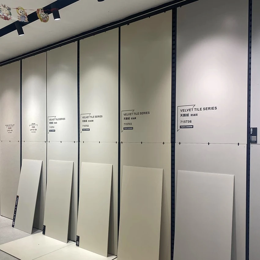 浅灰色柔光砖客厅750x1500岩板超白胚瓷砖奶白色奶黄色天鹅绒地砖