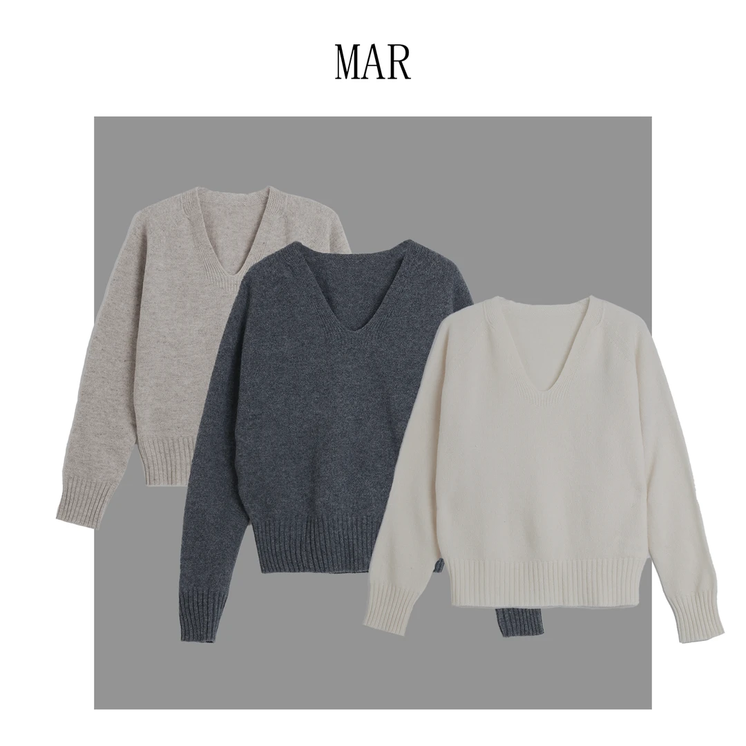 MAR 秋冬简约v领纯色百搭打底羊毛毛衣女A1193