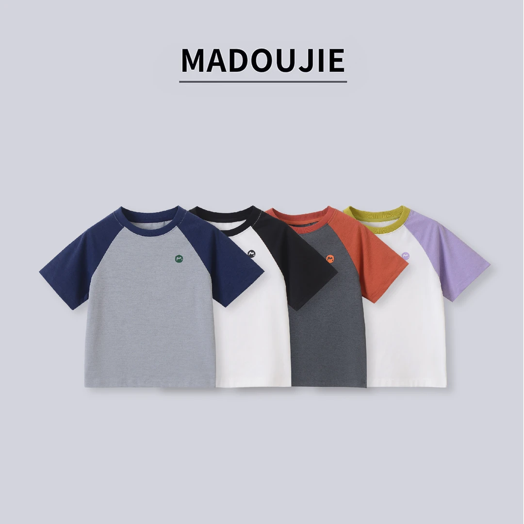 019麻豆街【撞色T恤】男童女童T恤2025新款运动T恤MR001