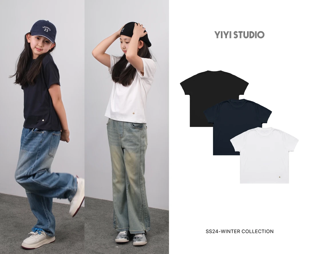 YiYi 童装三色净版修身款短袖T恤0448