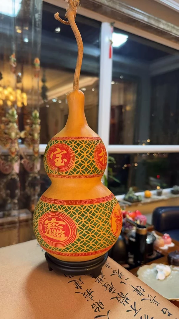 天然老皮真皮葫芦多子多福绿底招宝宝葫芦摆件家居饰品摆件