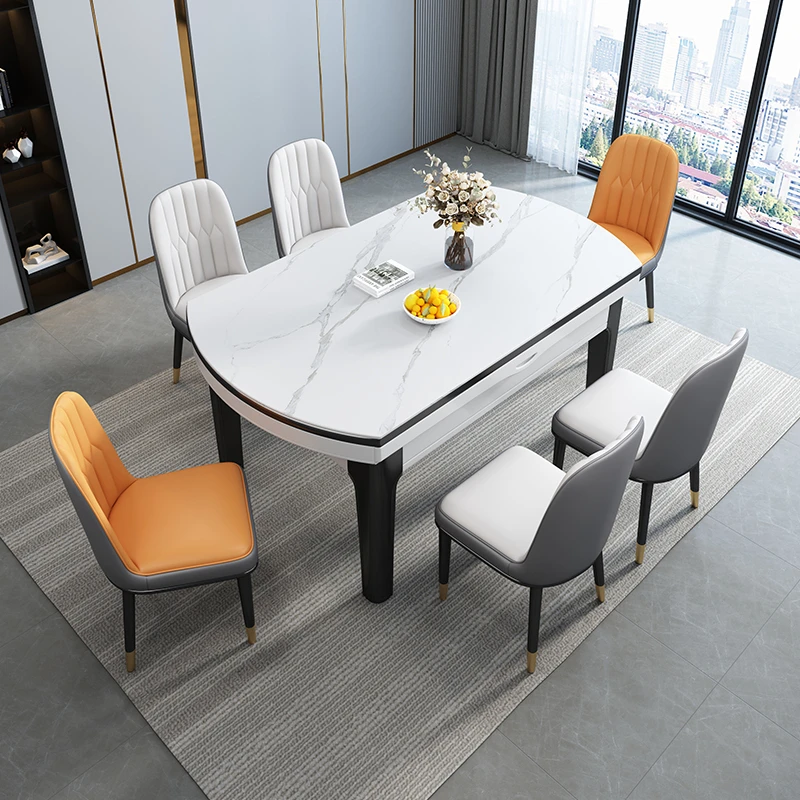 岩板餐桌现代简约轻奢桌子吃饭家用小户型吃饭桌伸缩家用桌椅两用