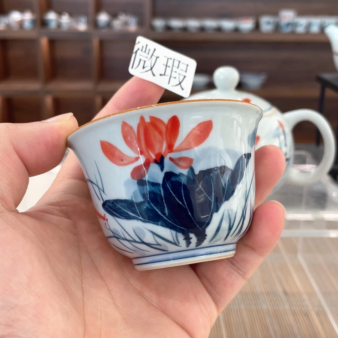 釉下手绘茶具微瑕